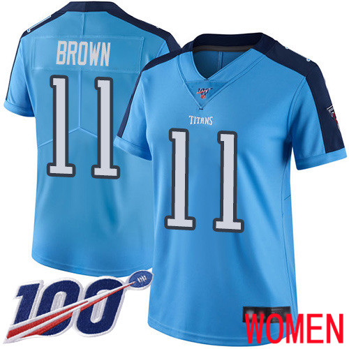 Tennessee Titans Limited Light Blue Women A.J. Brown Jersey NFL Football 11 100th Season Rush Vapor Untouchable